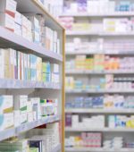 Shot of shelves stocked with various medicinal products in a pharmacy