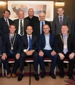 Taoiseach - Leo Varadkar  in Derry /Londonderry for the a NWRDG  Gateway to Growth meeting.  Seated from left Seamus Neely, CEO, Donegal County Council,   Cllr. John Boyle, Deputy Mayor Derry City and Strabane District Council, Joe McHugh TD, Minister of State at the Department of Culture with responsibility for Gaeilge, Gaeltacht and the Islands , Taoiseach - Leo Varadkar, Cllr. Gerry McMonagle, Cathaoirleach Donegal County Council and John Kelpie, CEO Derry City and Strabane District Council.  Back Cllr. Gus Hastings, Cllr. Albert Doherty, Cllr. Martin Farren,  Cllr. Paul Flemming, Cllr. Bernard McGuinness, Cllr. Martin Reilly and Cllr. Paul Canning. Photo Clive Wasson