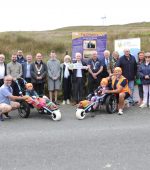 Cathaoirleach of Donegal County Council Cllr Martin Harley officially launching the Tip O'Neill Trail Enhancement works and two All Terrain/Beach Wheelchairs pictured with distinguished guests at the Tip O'Neill homestead in Drumfries, Inishowen on Saturday 16th September 2023